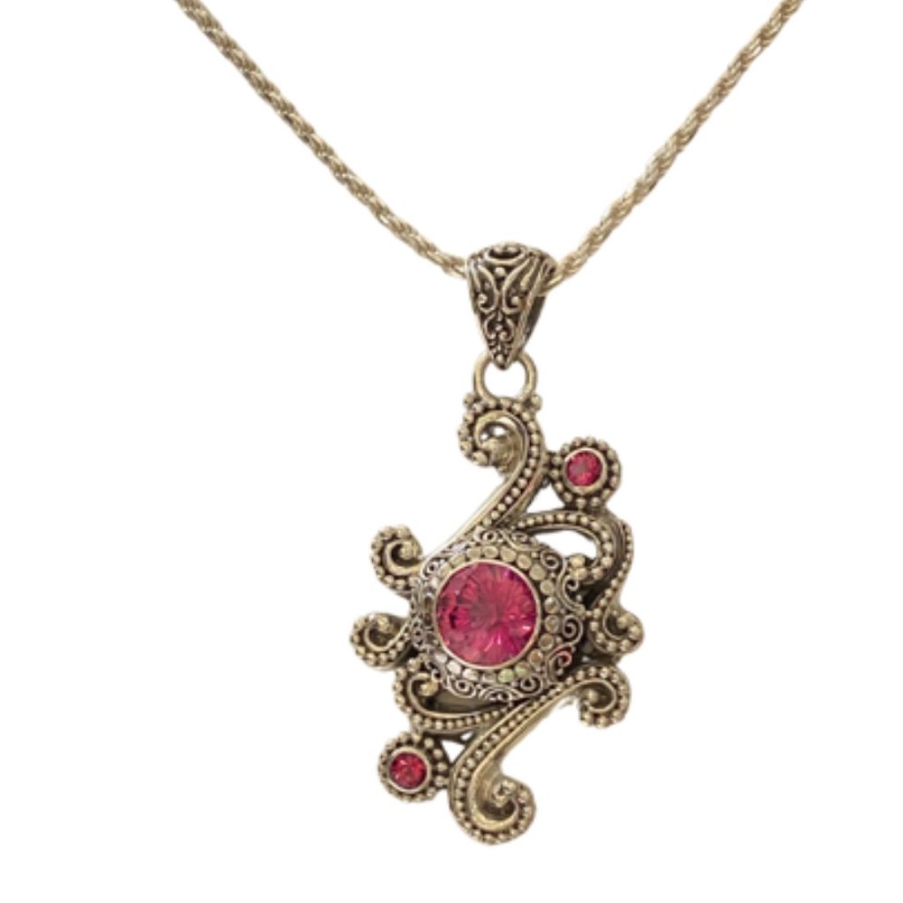 Sarda Sterling Silver Hot Pink Rhinestone Necklace